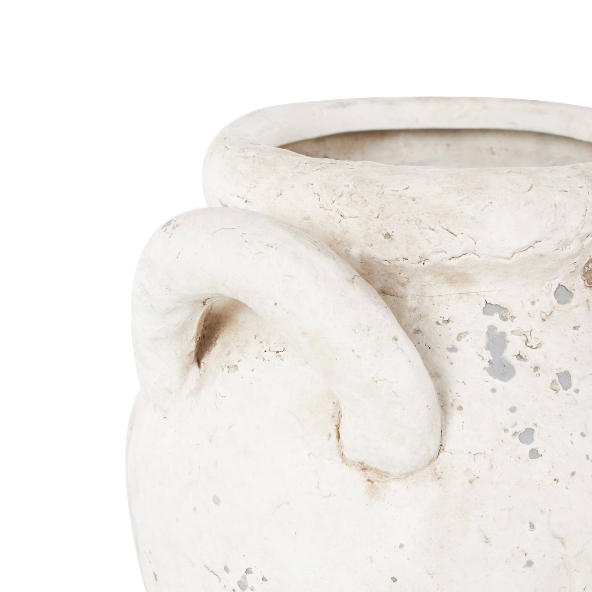 8.25" Cream Ceramic Antique Style Distressed Decorative Vase with Handles